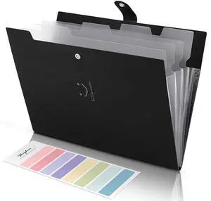 File Folder with 8 Labels, 5 Pockets Accordion Paper Organizer for School and OfficeA4 Letter SizeBlack File Folder with 8 Labels, 5 Pockets Accordion Paper Organizer for School and OfficeA4 Letter SizeBlack