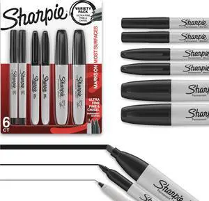 Permanent Markers Variety Pack, Includes Chisel, Fine, and Ultra-Fine Tips, Black, 6 Count - Poster, Office, School Supplies Permanent Markers Variety Pack, Includes Chisel, Fine, and Ultra-Fine Tips, Black, 6 Count - Poster, Office, School Supplies