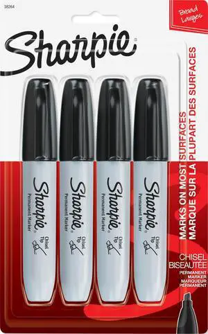 Permanent Markers, Large, Chisel Tip, Black, 4 Count - Marks on Paper, Plastic, Metal, and More Permanent Markers, Large, Chisel Tip, Black, 4 Count - Marks on Paper, Plastic, Metal, and More