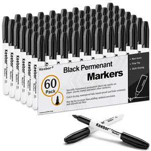 Permanent Markers Bulk, 60 Pack, Quick Drying & Fade Resistant | Fine Point Marker Set for Wood, Plastic, Paper, Metal Permanent Markers Bulk, 60 Pack, Quick Drying & Fade Resistant | Fine Point Marker Set for Wood, Plastic, Paper, Metal