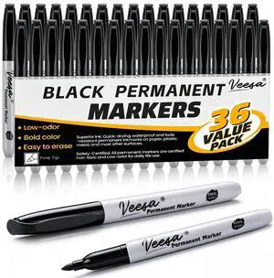 Permanent Markers Fine Tip, 36 Pack Black Markers for Office | Waterproof, Smear-Proof, Quick-Drying Permanent Markers Fine Tip, 36 Pack Black Markers for Office | Waterproof, Smear-Proof, Quick-Drying