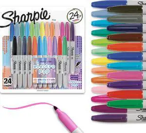 Electro Pop Permanent Markers, Fine Tip, Marker Set, Assorted Colors, 24 Count - Coloring, Drawing, Art, Markers, Writing Electro Pop Permanent Markers, Fine Tip, Marker Set, Assorted Colors, 24 Count - Coloring, Drawing, Art, Markers, Writing