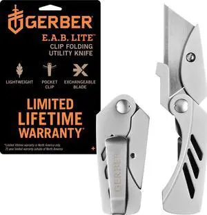 Gear EAB Lite Pocket Razor Knife with Money Clip - EDC Gear Folding Stainless Steel Utility Knife with Box Cutter Blade for Everyday Carry | 31-000345 Gear EAB Lite Pocket Razor Knife with Money Clip - EDC Gear Folding Stainless Steel Utility Knife with Box Cutter Blade for Everyday Carry | 31-000345