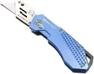 Folding Utility Knife Box Cutter with Locking Mechanism, Quick Change Blade, Lightweight Aluminum Body, Holster, Light Blue Folding Utility Knife Box Cutter with Locking Mechanism, Quick Change Blade, Lightweight Aluminum Body, Holster, Light Blue