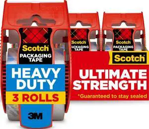 Heavy Duty Shipping Packing Tape, Clear, 1.88 in. x 22.2 yd. | 3 Tape Rolls, Shipping and Packaging Supplies, with Dispensers Heavy Duty Shipping Packing Tape, Clear, 1.88 in. x 22.2 yd. | 3 Tape Rolls, Shipping and Packaging Supplies, with Dispensers