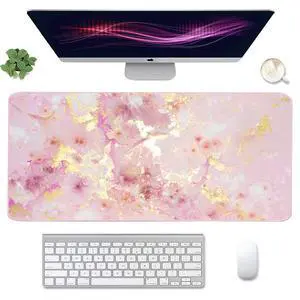 Extended Gaming Mouse Pad(35.4x15.7 in), Large Desk Pad Laptop Computer Keyboard Mat Waterproof Desk Decor Writing Pad for Work, Game, Office, Home - Pink Gold Marble Extended Gaming Mouse Pad(35.4x15.7 in), Large Desk Pad Laptop Computer Keyboard Mat Waterproof Desk Decor Writing Pad for Work, Game, Office, Home - Pink Gold Marble