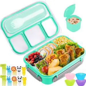 Bento Box for Kids 1300ML with 4 Compartment & Food Picks Cake Cups, Green | Lunch Box Containers for Adults/Kids/Toddler, Leak-Proof, Microwave/Dishwasher/Refrigerator Safe, BPA Free Bento Box for Kids 1300ML with 4 Compartment & Food Picks Cake Cups, Green | Lunch Box Containers for Adults/Kids/Toddler, Leak-Proof, Microwave/Dishwasher/Refrigerator Safe, BPA Free