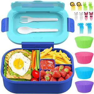 Kids Bento Lunch Box Leakproof Lunch Box with 4 Compartments Lunch Containers with Tableware Kids Bento School Lunch Boxes with Container 44oz, Microwave Dishwasher Freezer Safe (Blue) Kids Bento Lunch Box Leakproof Lunch Box with 4 Compartments Lunch Containers with Tableware Kids Bento School Lunch Boxes with Container 44oz, Microwave Dishwasher Freezer Safe (Blue)