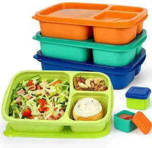 Bento Lunch Box Containers for Adults & Kids - 3-Compartment Reusable Meal Prep Containers with 2Pc Sauce Containers for School, Work, Travel, Wheat Straw, Set of 4 (Jewel Brights) Bento Lunch Box Containers for Adults & Kids - 3-Compartment Reusable Meal Prep Containers with 2Pc Sauce Containers for School, Work, Travel, Wheat Straw, Set of 4 (Jewel Brights)