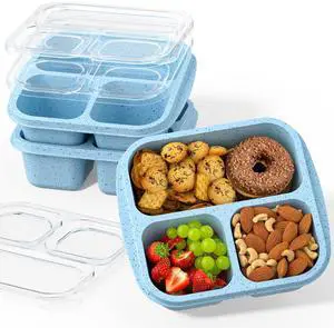 Snack Boxes (3 Pack) - Stackable Bento Boxes with 3 Compartments, Meal Prep Containers Reusable, Lightweight Lunch Containers for Kids and Adults, BPA Free (Blue) Snack Boxes (3 Pack) - Stackable Bento Boxes with 3 Compartments, Meal Prep Containers Reusable, Lightweight Lunch Containers for Kids and Adults, BPA Free (Blue)
