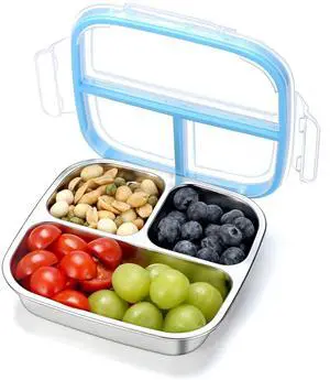 Stainless Steel Snack Containers, 3 Compartments Reusable on and go Bento Box with Lids for Kids, Lunch Box Pre Meal Storage for Daycare School Outdoor Camping Travel - Blue Stainless Steel Snack Containers, 3 Compartments Reusable on and go Bento Box with Lids for Kids, Lunch Box Pre Meal Storage for Daycare School Outdoor Camping Travel - Blue