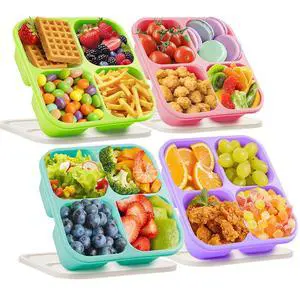 4 Pack Snack Containers Bento Box Adult Lunch Box,Meal Prep Container, Reusable Food Storage lunch Containers Stackable for Work, Travel and Gym (Grass Green, Pink, Green, Purple) 4 Pack Snack Containers Bento Box Adult Lunch Box,Meal Prep Container, Reusable Food Storage lunch Containers Stackable for Work, Travel and Gym (Grass Green, Pink, Green, Purple)