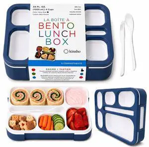 Bento Lunch Box Snack Containers for Kids Boys Girls Adults, 6 Divided Compartments - School, Daycare, Leak Proof Meal Planning Portion Control, BPA-Free Boxes, Utensils, Navy Blue Bento Lunch Box Snack Containers for Kids Boys Girls Adults, 6 Divided Compartments - School, Daycare, Leak Proof Meal Planning Portion Control, BPA-Free Boxes, Utensils, Navy Blue