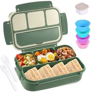 Bento Box Adult Lunch Box, Lunch Containers for Kids Girls Boys with 4 Compartments, Lunchable Food Container with Utensils, Sauce Jar, Muffin Liners, 40 Oz/5 Cup, Microwave & Dishwasher Safe, Green Bento Box Adult Lunch Box, Lunch Containers for Kids Girls Boys with 4 Compartments, Lunchable Food Container with Utensils, Sauce Jar, Muffin Liners, 40 Oz/5 Cup, Microwave & Dishwasher Safe, Green