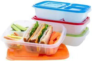 Easyboxes - Original Stackable Lunch Boxes - Reusable 3-Compartment Food Containers for Kids and Adults - Bento Lunch Box for Meal Prep, School, & Work - BPA Free, Set of 4 (Classic) Easyboxes - Original Stackable Lunch Boxes - Reusable 3-Compartment Food Containers for Kids and Adults - Bento Lunch Box for Meal Prep, School, & Work - BPA Free, Set of 4 (Classic)