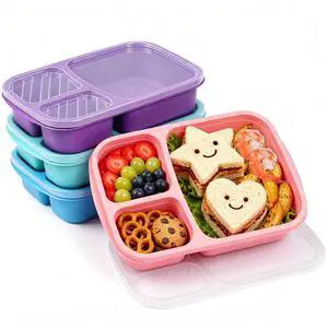 4 Pack Bento Lunch Box Set 3 Compartment Food Storage Containers Wheat Straw Meal Prep Lunch Box Plastic Food Storage Containers, Microwave and Dishwasher Safe (Vivid Colors) 4 Pack Bento Lunch Box Set 3 Compartment Food Storage Containers Wheat Straw Meal Prep Lunch Box Plastic Food Storage Containers, Microwave and Dishwasher Safe (Vivid Colors)