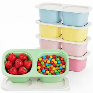 Snack Pack Containers for Kids, 5 Pack Reusable Snack Containers with Lids, 2 Compartment Small Bento Snack Box, BPA-Free Wheat Straw Lunchbox Accessories for School, Travel, Meal Prep Snack Pack Containers for Kids, 5 Pack Reusable Snack Containers with Lids, 2 Compartment Small Bento Snack Box, BPA-Free Wheat Straw Lunchbox Accessories for School, Travel, Meal Prep