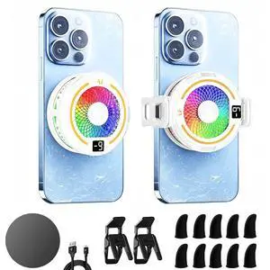 Magnetic & Clip-on Semiconductor Phone Cooler w/RGB & Finger Sleeves | Phone Cooling Fan Portable Lightweight Mobile, Phone Radiator with Larger Cooling Area for Phone/Tablet/iPad Magnetic & Clip-on Semiconductor Phone Cooler w/RGB & Finger Sleeves | Phone Cooling Fan Portable Lightweight Mobile, Phone Radiator with Larger Cooling Area for Phone/Tablet/iPad