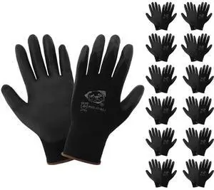 PUG-17 Lightweight Polyurethane Dipped Work Gloves, Anti-Static/Electrostatic Compliant with Secure Grip, Bare Hand Sensitivity, Black, 12 Pairs, Medium PUG-17 Lightweight Polyurethane Dipped Work Gloves, Anti-Static/Electrostatic Compliant with Secure Grip, Bare Hand Sensitivity, Black, 12 Pairs, Medium