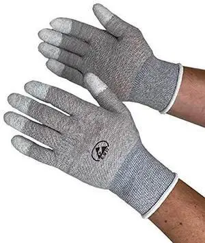 ESD Anti Static Gloves, Nylon and Conductive Carbon For Use In Electronics, Semiconductor, Factories - Tip Coated Medium 1 Pair ESD Anti Static Gloves, Nylon and Conductive Carbon For Use In Electronics, Semiconductor, Factories - Tip Coated Medium 1 Pair