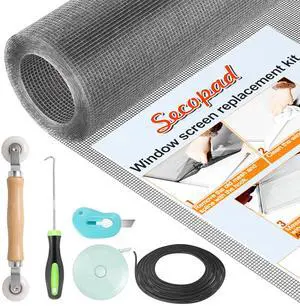 Window Screen & Screen Door Mesh Repair Kit, 39 in x 78 in, Grey | Fiberglass Roll with Tools, Tearproof & Washable, High-Transmittance, For Windows, Patio & Porch Replacement Window Screen & Screen Door Mesh Repair Kit, 39 in x 78 in, Grey | Fiberglass Roll with Tools, Tearproof & Washable, High-Transmittance, For Windows, Patio & Porch Replacement