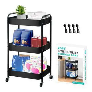 3 Tier Metal Rolling Cart on Wheels,Heavy Duty Utility Cart | Sturdy 3 Tiered Rolling Storage Cart With Hooks, Great For Craft, Art Workspace, Kitchen ,Snack And Office Storage, Black 3 Tier Metal Rolling Cart on Wheels,Heavy Duty Utility Cart | Sturdy 3 Tiered Rolling Storage Cart With Hooks, Great For Craft, Art Workspace, Kitchen ,Snack And Office Storage, Black