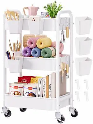 3 Tier Rolling Cart Metal with Wheels, White Three Tiered Craft Cart Organizer on Wheels, Storage Utility Carts for Art, Baby Nursery,Diaper Caddy, Cleaning Supplies, Nail,Lash,Snack,Book,Roller Shelf 3 Tier Rolling Cart Metal with Wheels, White Three Tiered Craft Cart Organizer on Wheels, Storage Utility Carts for Art, Baby Nursery,Diaper Caddy, Cleaning Supplies, Nail,Lash,Snack,Book,Roller Shelf