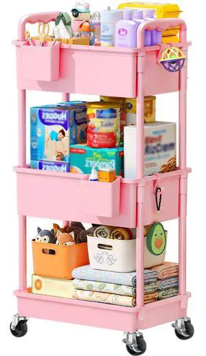 Baby Diaper Caddy Cart, 3 Tier Rolling Diaper Cart for Nursery,Pink | Large Capacity & Easy Assemble Diaper Storage Organizer with Lockable Wheels for Newborn, New Mom, Baby Girl Boy Essentials Baby Diaper Caddy Cart, 3 Tier Rolling Diaper Cart for Nursery,Pink | Large Capacity & Easy Assemble Diaper Storage Organizer with Lockable Wheels for Newborn, New Mom, Baby Girl Boy Essentials