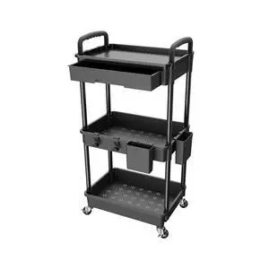 3 Tier Rolling Utility Cart with Drawer,REBECAT Utility Cart Made of Multifunctional Storage Organizer Tool for Kitchen,Bathroom,Living Room,Office(Black) 3 Tier Rolling Utility Cart with Drawer,REBECAT Utility Cart Made of Multifunctional Storage Organizer Tool for Kitchen,Bathroom,Living Room,Office(Black)
