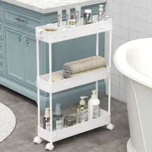 Slim Storage Cart 3 Tier,Bathroom Organizer Rolling Utility, Mobile Shelving Unit Slide Out for Office, Kitchen, Laundry Room & Narrow Places,White Slim Storage Cart 3 Tier,Bathroom Organizer Rolling Utility, Mobile Shelving Unit Slide Out for Office, Kitchen, Laundry Room & Narrow Places,White