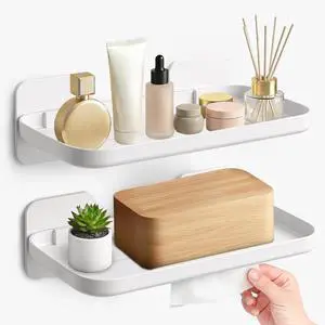 2 Pack Adhesive Floating Shelves, No Drill Small Floating Shelf | Wall Storage Damage-Free Wall Mounted Organizer for Bathroom, Kitchen, Bedroom & Office (White) 2 Pack Adhesive Floating Shelves, No Drill Small Floating Shelf | Wall Storage Damage-Free Wall Mounted Organizer for Bathroom, Kitchen, Bedroom & Office (White)