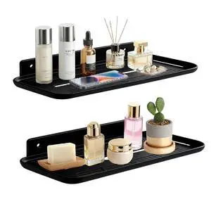 Adhesive Floating Shelves, No Drill Floating Shelf for Wall Storage | Damage-Free Wall Mounted Organizer for Bathroom, Kitchen, Bedroom & Office (Black, 2 PCS) Adhesive Floating Shelves, No Drill Floating Shelf for Wall Storage | Damage-Free Wall Mounted Organizer for Bathroom, Kitchen, Bedroom & Office (Black, 2 PCS)