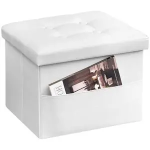 Ottoman with Storage,16" Folding Leather Foot Rest Chest,White | Storage Stool Ottoman with Side Pocket,Thickened Foam Cushion,Livingroom,Dorm,Bedroom,Easy to install,16x12x12in Ottoman with Storage,16" Folding Leather Foot Rest Chest,White | Storage Stool Ottoman with Side Pocket,Thickened Foam Cushion,Livingroom,Dorm,Bedroom,Easy to install,16x12x12in