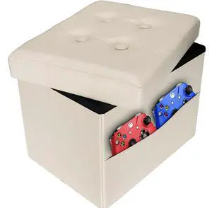 Ottoman with Storage,16" Folding Leather Foot Rest Chest,Beige | Storage Stool Ottoman with Side Pocket,Thickened Foam Cushion,Livingroom,Dorm,Bedroom,Easy to install,16x12x12in Ottoman with Storage,16" Folding Leather Foot Rest Chest,Beige | Storage Stool Ottoman with Side Pocket,Thickened Foam Cushion,Livingroom,Dorm,Bedroom,Easy to install,16x12x12in