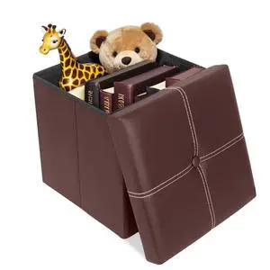 Small Folding Storage Ottoman Cube, Faux Leather Storage Footrest Bench, Foot Rest Stool for Home, Living Room, Bedroom, Dorm, 11.8 x 11.8 x 11.8 inches (Brown) Small Folding Storage Ottoman Cube, Faux Leather Storage Footrest Bench, Foot Rest Stool for Home, Living Room, Bedroom, Dorm, 11.8 x 11.8 x 11.8 inches (Brown)