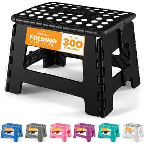 Folding Step Stool 9 Inch, Anti-Slip, Black, 1-Pack | Foldable step stool with anti-slip surface, built-in handle, and 300 lbs support for safe home use Folding Step Stool 9 Inch, Anti-Slip, Black, 1-Pack | Foldable step stool with anti-slip surface, built-in handle, and 300 lbs support for safe home use