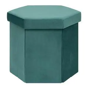 Velvet Hexagon Storage Ottoman, Foldable Footstool with Lid, Upholstered Accent Stool, Soft Seat Foot Rest, 220LBS Capacity for Living Room Bedroom Entryway 16.9 Inches Blue Velvet Hexagon Storage Ottoman, Foldable Footstool with Lid, Upholstered Accent Stool, Soft Seat Foot Rest, 220LBS Capacity for Living Room Bedroom Entryway 16.9 Inches Blue
