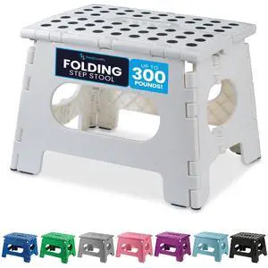 Folding Step Stool 9 Inch, White, Non-Slip Holds 300 lbs | Foldable Collapsible Step Stool, Kitchen Bathroom Bedroom, Adults Folding Step Stool 9 Inch, White, Non-Slip Holds 300 lbs | Foldable Collapsible Step Stool, Kitchen Bathroom Bedroom, Adults