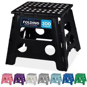 Folding Step Stool 13 Inch, Black, Non-Slip Holds 300 lbs | Foldable Collapsible Step Stool, Kitchen Bathroom Bedroom, Adults Folding Step Stool 13 Inch, Black, Non-Slip Holds 300 lbs | Foldable Collapsible Step Stool, Kitchen Bathroom Bedroom, Adults