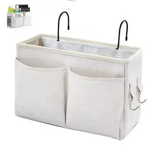 Bedside Caddy Organizer - Bedside Hanging Storage Bag with Hooks, Dorm Essentials Caddy for Bunk Bed & Dorm Bed Rails, Holds Books, Phones, Tablets, Glasses, Magazines & More (White) Bedside Caddy Organizer - Bedside Hanging Storage Bag with Hooks, Dorm Essentials Caddy for Bunk Bed & Dorm Bed Rails, Holds Books, Phones, Tablets, Glasses, Magazines & More (White)