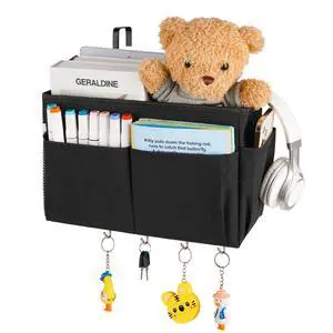 Bedside Caddy Organizer 5 Pockets and 4 Hooks for Bunk Bed Black | Hanging Storage Bag for Headboards Bedside Caddy Organizer 5 Pockets and 4 Hooks for Bunk Bed Black | Hanging Storage Bag for Headboards
