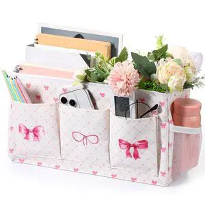 Pink Bow Bedside Caddy, Cute Bow Bedside Organizer, Pink Coquette Aesthetic Hanging Storage Caddy Bag with Fixed Strap and Water Bottle Holder for Home, College, Dorm, Bunk, Hospital, Bed Rail Pink Bow Bedside Caddy, Cute Bow Bedside Organizer, Pink Coquette Aesthetic Hanging Storage Caddy Bag with Fixed Strap and Water Bottle Holder for Home, College, Dorm, Bunk, Hospital, Bed Rail