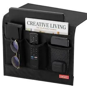Bedside Caddy, Remote Holder for Bed, Storage Organizer, Black | Pockets for Bed, Sofa, Phones, Magazines, Tablets and Accessories Bedside Caddy, Remote Holder for Bed, Storage Organizer, Black | Pockets for Bed, Sofa, Phones, Magazines, Tablets and Accessories