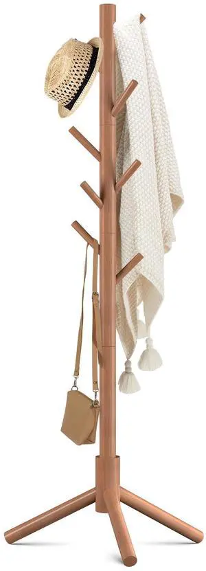 Wooden Coat Rack Stand with 8 Hooks New Zealand Pine 3 Adjustable Coat Standing Tree Easy Assembly for Coats, Hats, Scarves and Handbags for Entryway, Hallway, Bedroom, Office Wooden Coat Rack Stand with 8 Hooks New Zealand Pine 3 Adjustable Coat Standing Tree Easy Assembly for Coats, Hats, Scarves and Handbags for Entryway, Hallway, Bedroom, Office