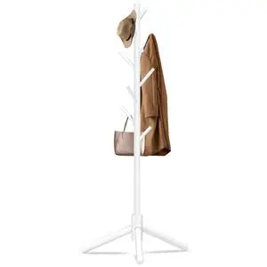 8-Hook Freestanding Wooden Coat Rack 3 Adjustable Heights White | Stable Triangular Base for Safety,Durable Construction,Simple Tool-Free Assembly,Ideal for Bedroom Hallway Office Entryway 8-Hook Freestanding Wooden Coat Rack 3 Adjustable Heights White | Stable Triangular Base for Safety,Durable Construction,Simple Tool-Free Assembly,Ideal for Bedroom Hallway Office Entryway