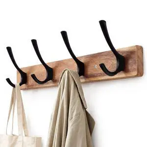 Coat Rack Wall Mount,Acacia Wood Coat Hooks Wall Mount,15" Wall Coat Rack with Heavy Duty 4-Double-Hooks,Hat Rack Wall Coat Hanger for Towel/Dogs Leashes/Coat/Bag Coat Rack Wall Mount,Acacia Wood Coat Hooks Wall Mount,15" Wall Coat Rack with Heavy Duty 4-Double-Hooks,Hat Rack Wall Coat Hanger for Towel/Dogs Leashes/Coat/Bag