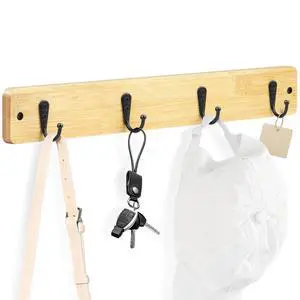 Bamboo Coat Rack Wall Mount, 17 Inches Coat Hooks, Hat Rack for Walls with 4 Hooks, Wall Coat Hooks for Hanging Clothes, Towels, Hat, Backpack, Purse (1Pack, Bamboo) Bamboo Coat Rack Wall Mount, 17 Inches Coat Hooks, Hat Rack for Walls with 4 Hooks, Wall Coat Hooks for Hanging Clothes, Towels, Hat, Backpack, Purse (1Pack, Bamboo)