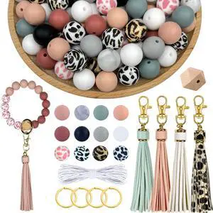 100pcs Silicone Beads for Keychain Making,15mm Rubber Beads kit for Keychain Bracelet Lanyards Pens with Key Rings and Tassels 100pcs Silicone Beads for Keychain Making,15mm Rubber Beads kit for Keychain Bracelet Lanyards Pens with Key Rings and Tassels