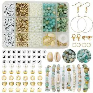 Jewelry Making Kit, Natural Amazonite Stone & Letter Beads for DIY Crafts | Irregular Stone & Spacer Beads Bracelet Necklace Earrings Making Kit for Adults Jewelry Making Kit, Natural Amazonite Stone & Letter Beads for DIY Crafts | Irregular Stone & Spacer Beads Bracelet Necklace Earrings Making Kit for Adults