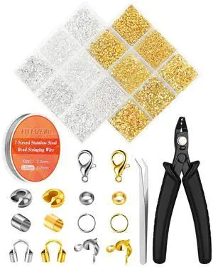 1950 Pcs Jewelry Making Cord End Kit,Crimp Tube Beads with Organizer Box,Includes Crimp Beads, Cover, Lobster Clasp,Jump Ring,Wire Guardians,Crimping Pliers & Beading Wire for Bracelets Necklace 1950 Pcs Jewelry Making Cord End Kit,Crimp Tube Beads with Organizer Box,Includes Crimp Beads, Cover, Lobster Clasp,Jump Ring,Wire Guardians,Crimping Pliers & Beading Wire for Bracelets Necklace